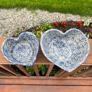 COPY - Heart Shaped Bowl, Stacking Bowls, Blue Sponge Glaze, Blue Ceramic,